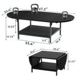 SAYGOER Black Coffee Table Modern Extended Coffee Tables with Storage for Living Room 2-Tier Unique Center Table with Two Folding Panel for Any Large or Small Space,Foldable, All Black
