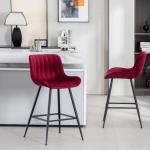 Whiterye Bar Stools Set of 2 - Burgundy Counter Height Bar Stools Velvet Fabric Upholstered Bar Stools 24 Inches Seat Height Barstools with Backs Bar Chairs for Kitchen Island (Burgundy).
