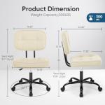 DUMOS Home Office Desk Chair - Ergonomic Armless PU Leather Computer Rolling Task Chair，with Comfy Lumbar Support and Height Adjustable, Vanity, Bedroom, Beige