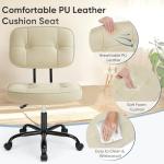 DUMOS Home Office Desk Chair - Ergonomic Armless PU Leather Computer Rolling Task Chair，with Comfy Lumbar Support and Height Adjustable, Vanity, Bedroom, Beige