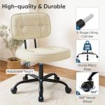 DUMOS Home Office Desk Chair - Ergonomic Armless PU Leather Computer Rolling Task Chair，with Comfy Lumbar Support and Height Adjustable, Vanity, Bedroom, Beige