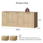 Evermagin 67" Fluted Oak Buffet Cabinet Sideboard with Storage, Large Credenza with 6 Doors, Wood Mid Century Modern Sideboard for Kitchen and Living Room (67"*31.5"*15.7")