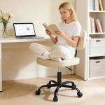 DUMOS Home Office Desk Chair - Ergonomic Armless PU Leather Computer Rolling Task Chair，with Comfy Lumbar Support and Height Adjustable, Vanity, Bedroom, Beige