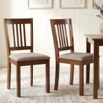 HOMCOM Dining Chairs Set of 2, Solid Wood Kitchen Chairs, Mid Century Modern Linen Fabric Upholstered for Dining Room, Living Room, Walnut Frame and Taupe Upholstery