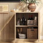 Evermagin 67" Fluted Oak Buffet Cabinet Sideboard with Storage, Large Credenza with 6 Doors, Wood Mid Century Modern Sideboard for Kitchen and Living Room (67"*31.5"*15.7")