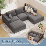 40" Oversized Square Corduroy Ottoman Pouf - Poofy Soft Foot Rest with Foam Chunk Filling, Movable Large Ottoman Pouf Footstool for Living Room Sofa Couch Bedroom, Grey(1 Piece)