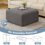 40" Oversized Square Corduroy Ottoman Pouf - Poofy Soft Foot Rest with Foam Chunk Filling, Movable Large Ottoman Pouf Footstool for Living Room Sofa Couch Bedroom, Grey(1 Piece)