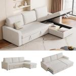 FAVSH 81.5" Convertible L Shaped Sleeper Sofa, 3-Seat Pull Out Sectional Couch with Storage Chaise & Removable Cushions, Chenille Fabric for Small Living Room Apartment, Beige