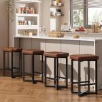 IDEALHOUSE Bar Stools Set of 4, 24.6" Counter Height Backless Barstools, Upholstered PU Leather Seats with Metal X-Frame & Footrest, Modern Kitchen Stools for Home Bar, Dining Room, Brown