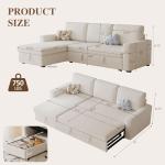 FAVSH 81.5" Convertible L Shaped Sleeper Sofa, 3-Seat Pull Out Sectional Couch with Storage Chaise & Removable Cushions, Chenille Fabric for Small Living Room Apartment, Beige