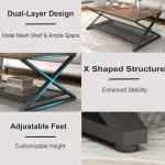 LVB Rustic Coffee Table with Storage, Industrial Wood Metal 2 Tier Center Living Room Table with Mesh Shelf, Farmhouse Wooden Low Rectangle Cocktail Tea Table for Office Bedroom, 47 inch, Rustic Brown