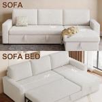 FAVSH 81.5" Convertible L Shaped Sleeper Sofa, 3-Seat Pull Out Sectional Couch with Storage Chaise & Removable Cushions, Chenille Fabric for Small Living Room Apartment, Beige