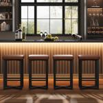 IDEALHOUSE Bar Stools Set of 4, 24.6" Counter Height Backless Barstools, Upholstered PU Leather Seats with Metal X-Frame & Footrest, Modern Kitchen Stools for Home Bar, Dining Room, Brown