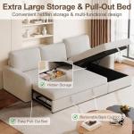 FAVSH 81.5" Convertible L Shaped Sleeper Sofa, 3-Seat Pull Out Sectional Couch with Storage Chaise & Removable Cushions, Chenille Fabric for Small Living Room Apartment, Beige