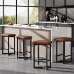 IDEALHOUSE Bar Stools Set of 4, 24.6" Counter Height Backless Barstools, Upholstered PU Leather Seats with Metal X-Frame & Footrest, Modern Kitchen Stools for Home Bar, Dining Room, Brown