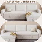 FAVSH 81.5" Convertible L Shaped Sleeper Sofa, 3-Seat Pull Out Sectional Couch with Storage Chaise & Removable Cushions, Chenille Fabric for Small Living Room Apartment, Beige