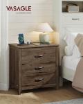 VASAGLE LIRY Collection - Farmhouse Nightstand with Charging Station, Bedside Table, Side End Table with 3 Drawers, for Bedroom, Taupe Brown ULET679T01