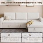 FAVSH 81.5" Convertible L Shaped Sleeper Sofa, 3-Seat Pull Out Sectional Couch with Storage Chaise & Removable Cushions, Chenille Fabric for Small Living Room Apartment, Beige