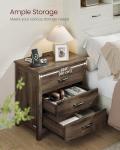 VASAGLE LIRY Collection - Farmhouse Nightstand with Charging Station, Bedside Table, Side End Table with 3 Drawers, for Bedroom, Taupe Brown ULET679T01