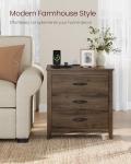 VASAGLE LIRY Collection - Farmhouse Nightstand with Charging Station, Bedside Table, Side End Table with 3 Drawers, for Bedroom, Taupe Brown ULET679T01
