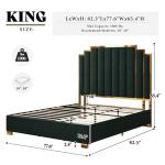 AMERLIFE King Size Upholstered Bed, Modern Velvet Bed Frame with 65.4” Tall Gold Trim Headboard, No Box Spring Needed, Green