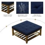 Befurtori Large Square Ottoman Coffee Table, Linen Solid Upholstered Footrest Ottoman with Solid Wood Shelf Storage Tufted Coffee Table for Bedroom Living Room, Navy Blue