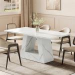 LITTLE TREE Dining Table for 4-6 People, 63 Inches Dining Room Table with Wooden Triangle Pedestal Base, White Faux Marble Rectangle Dinner Kitchen Table for Dining Room, Kitchen, Living Room