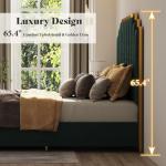 AMERLIFE King Size Upholstered Bed, Modern Velvet Bed Frame with 65.4” Tall Gold Trim Headboard, No Box Spring Needed, Green