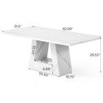 LITTLE TREE Dining Table for 4-6 People, 63 Inches Dining Room Table with Wooden Triangle Pedestal Base, White Faux Marble Rectangle Dinner Kitchen Table for Dining Room, Kitchen, Living Room
