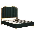 AMERLIFE King Size Upholstered Bed, Modern Velvet Bed Frame with 65.4” Tall Gold Trim Headboard, No Box Spring Needed, Green