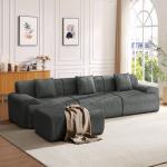 Mvpipi 118" Modern L Shaped Modular Sectional Sofa, Boneless Cloud Couch with Ottoman, Oversized Corduroy Couch Deep Seat, 30D Sponge for Indoor Living Room, No Assembly Required(Gray)