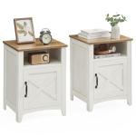 VASAGLE LIRY Collection - Farmhouse Nightstand with Barn Door, Set of 2, Bedside Table with Storage, Side End Table, Night Stand, Open Compartment, for Bedroom, Rustic White and Honey Brown ULET809K41
