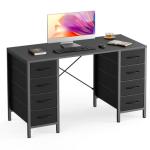 DUMOS 47 Inch Computer Desk with 8 Fabric Drawers, Office Gaming Desk with Storage, Writing Study Table with X-Shaped Reinforced Structure, Black