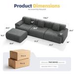 Mvpipi 118" Modern L Shaped Modular Sectional Sofa, Boneless Cloud Couch with Ottoman, Oversized Corduroy Couch Deep Seat, 30D Sponge for Indoor Living Room, No Assembly Required(Gray)