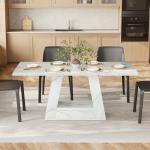 LITTLE TREE Dining Table for 4-6 People, 63 Inches Dining Room Table with Wooden Triangle Pedestal Base, White Faux Marble Rectangle Dinner Kitchen Table for Dining Room, Kitchen, Living Room