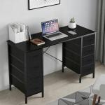 DUMOS 47 Inch Computer Desk with 8 Fabric Drawers, Office Gaming Desk with Storage, Writing Study Table with X-Shaped Reinforced Structure, Black