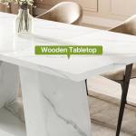 LITTLE TREE Dining Table for 4-6 People, 63 Inches Dining Room Table with Wooden Triangle Pedestal Base, White Faux Marble Rectangle Dinner Kitchen Table for Dining Room, Kitchen, Living Room