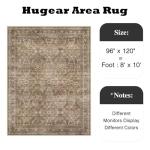 HUGEAR Area Rug 8x10 Vintage Brown Machine Washable Living Room Rugs Distressed Retro Floral Vacuumable Low Pile Carpet Bedroom Office Dining Room Laundry Room Non Slip Soft Lightweight