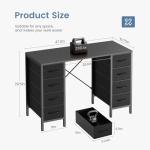 DUMOS 47 Inch Computer Desk with 8 Fabric Drawers, Office Gaming Desk with Storage, Writing Study Table with X-Shaped Reinforced Structure, Black