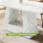 LITTLE TREE Dining Table for 4-6 People, 63 Inches Dining Room Table with Wooden Triangle Pedestal Base, White Faux Marble Rectangle Dinner Kitchen Table for Dining Room, Kitchen, Living Room
