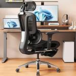 Vonesse Ergonomic Office Chair with Footrest, Desk Chairs with Adjustable 3D Headrest and Armrests, Computer Gaming Chair with Dynamic Lumbar Support & Adjustable Depth Breathable Mesh Seat (Black)