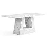 LITTLE TREE Dining Table for 4-6 People, 63 Inches Dining Room Table with Wooden Triangle Pedestal Base, White Faux Marble Rectangle Dinner Kitchen Table for Dining Room, Kitchen, Living Room