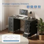 DUMOS 47 Inch Computer Desk with 8 Fabric Drawers, Office Gaming Desk with Storage, Writing Study Table with X-Shaped Reinforced Structure, Black