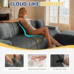 Mvpipi 118" Modern L Shaped Modular Sectional Sofa, Boneless Cloud Couch with Ottoman, Oversized Corduroy Couch Deep Seat, 30D Sponge for Indoor Living Room, No Assembly Required(Gray)