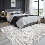 Washable Area Rug 8x10 Gray, Large Soft Rugs for Living Room Floral Grey White Carpet 8x10 Area Rugs for Bedroom Dining Room Non-Slip Stain Resistant Under Table Rug (8 x 10, Grey White)