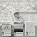 Washable Area Rug 8x10 Gray, Large Soft Rugs for Living Room Floral Grey White Carpet 8x10 Area Rugs for Bedroom Dining Room Non-Slip Stain Resistant Under Table Rug (8 x 10, Grey White)