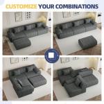 Mvpipi 118" Modern L Shaped Modular Sectional Sofa, Boneless Cloud Couch with Ottoman, Oversized Corduroy Couch Deep Seat, 30D Sponge for Indoor Living Room, No Assembly Required(Gray)