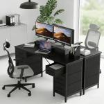 DUMOS 47 Inch Computer Desk with 8 Fabric Drawers, Office Gaming Desk with Storage, Writing Study Table with X-Shaped Reinforced Structure, Black