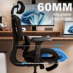 Vonesse Ergonomic Office Chair with Footrest, Desk Chairs with Adjustable 3D Headrest and Armrests, Computer Gaming Chair with Dynamic Lumbar Support & Adjustable Depth Breathable Mesh Seat (Black)