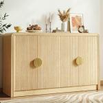 Decofy 55" Sideboard Buffet Cabinet, Mid Century Modern Console Cabinet with Wavy Grain Doors & Adjustable Shelves for Kitchen Buffet Cabinet, Living Room, Entryway, Coffee Bar Cabinet (Natural Oak)